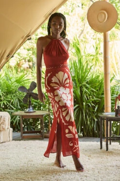 Lisa Maxi Dress -Farm Rio Swimwear Shop 123D21 Apparel Dress Scroll Red Lifestyle1