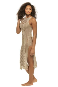Vita Lurex Midi Dress -Farm Rio Swimwear Shop 1871VE Apparel Dress Gold Side