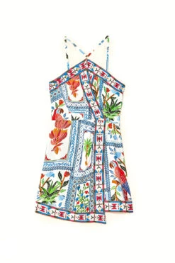 Farm Rio Tropical Tiles Embroidered Mini Dress -Farm Rio Swimwear Shop 298417 Apparel Dress Multi Laydown