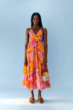 Farm Rio Flowers Garden Maxi Dress -Farm Rio Swimwear Shop 303980 Apparel Dress Flowers Garden Pink Colorful Lifestyle