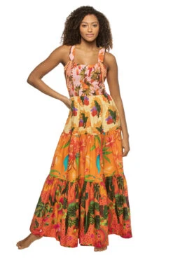 Farm Rio Mixed Warm Floral Maxi Dress