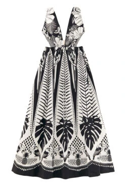 Farm Rio Macaw Elegance Maxi Dress -Farm Rio Swimwear Shop 306647 Apparel Dress Macaw Elegance Black Laydown