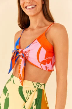 Farm Rio Toucans Crop Top -Farm Rio Swimwear Shop 306649 Apparel Top Rainbow Toucans Pink Rainbow Toucans Orange Lifestyle