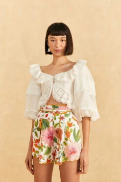 Farm Rio Macaw Bloom Shorts -Farm Rio Swimwear Shop 309223 Apparel Bottom Off White Lifestyle