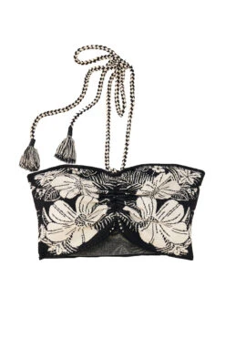 Farm Rio Macaw Elegance Halter Crop Top -Farm Rio Swimwear Shop 311567 Apparel Top Macaw Elegance Black Laydown