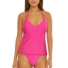 Monaco Solid Ring Halter Tankini Top -Farm Rio Swimwear Shop 3493535 Tankini Top Rose Front