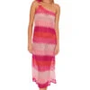 Cascade Asymmetrical Crochet Dress -Farm Rio Swimwear Shop 3636035 Apparel Dress Pink Combo Front