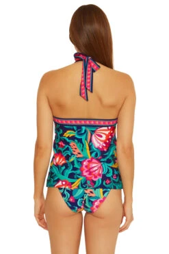 India Garden Reversible High Neck Tankini Top -Farm Rio Swimwear Shop 3673535 Tankini Top Multi Back