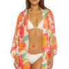 Poppy Tie-Front Beach Shirt -Farm Rio Swimwear Shop 3733935 Apparel Top White Multi Front