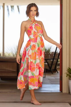 Poppy High Neck Midi Dress 7 Poppy High Neck Midi Dress -Farm Rio Swimwear Shop 3736135 Apparel Dress White Multi Lifestyle