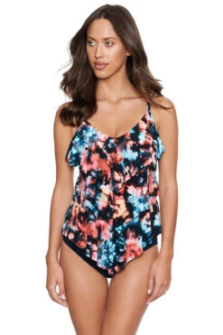 Rita Ruffle Over The Shoulder Tankini Top