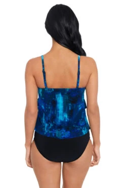 Hazy Daze Rita Ruffle Over The Shoulder Tankini Top -Farm Rio Swimwear Shop 6017944 Tankini Top Blue Multi Back