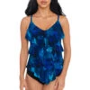 Hazy Daze Rita Ruffle Over The Shoulder Tankini Top -Farm Rio Swimwear Shop 6017944 Tankini Top Blue Multi Front