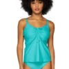 Avery Over The Shoulder Tankini Top (D+ Cup) -Farm Rio Swimwear Shop 74TSEAAQ Tankini Top Seaside Aqua Front
