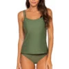 Taylor Molded Underwire Tankini Top (E-H Cup) -Farm Rio Swimwear Shop 75TEFGOLIVE Tankini Top Olive Front