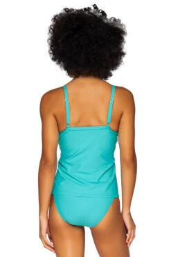 Forever Over The Shoulder Tankini Top (D+ Cup) 5 Forever Over The Shoulder Tankini Top (D+ Cup) -Farm Rio Swimwear Shop 77TSEAAQ Tankini Top Seaside Aqua Back