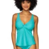 Forever Over The Shoulder Tankini Top (D+ Cup) 1 Forever Over The Shoulder Tankini Top (D+ Cup) -Farm Rio Swimwear Shop 77TSEAAQ Tankini Top Seaside Aqua Front