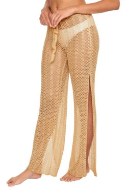 Crochet Metallic Pants -Farm Rio Swimwear Shop 8650371 Apparel Bottom Gold Side1
