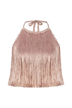 Angelica Fringe Halter Top -Farm Rio Swimwear Shop ANGELICA FRINGE TOP Apparel Top Pearl Blush Laydown