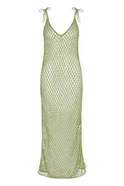 Metallic Crochet Cover Up -Farm Rio Swimwear Shop ANTIQUE MOSS BEADED MAXI DRESS Apparel Dress Antique Moss Laydown