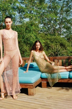 Metallic Crochet Cover Up -Farm Rio Swimwear Shop ANTIQUE MOSS BEADED MAXI DRESS Apparel Dress Antique Moss Lifestyle