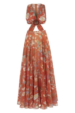 Begonia Cutout Maxi Dress -Farm Rio Swimwear Shop BEGONIA CUTOUT DRESS Apparel Dress Gold Flame Laydown