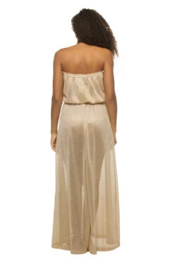 Maya Strapless Maxi Dress -Farm Rio Swimwear Shop C02233017 Apparel Dress Gold Luxe Knit Back