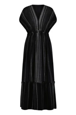 Leliti Plunge Maxi Dress -Farm Rio Swimwear Shop CRW2302C1 Apparel Dress Black Laydown