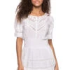 LoveShackFancy Jaislyn Smocked Mini Dress -Farm Rio Swimwear Shop D1431 1131 Apparel Dress True White Front