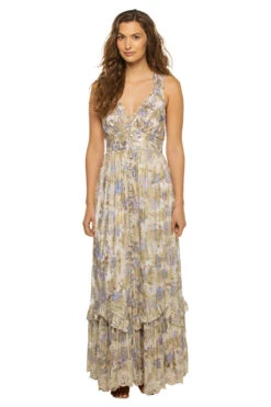 Metallic V-Neck Maxi Dress