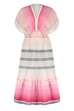 Zena Plunge Maxi Dress -Farm Rio Swimwear Shop HSW2211C1 Apparel Dress Pink Laydown