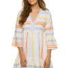 Tirunesh Flutter Sleeve Mini Dress -Farm Rio Swimwear Shop HSW2232C1 Apparel Dress Stripe Sunrise Front