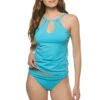 Keyhole High Neck Tankini Top -Farm Rio Swimwear Shop LB1IG85 Tankini Top Azul Front