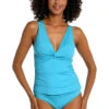 Twist Front Over The Shoulder Tankini Top 1 Twist Front Over The Shoulder Tankini Top -Farm Rio Swimwear Shop LB2IG68 Tankini Top Azul Front