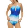 Ombre Keyhole High Neck Tankini Top -Farm Rio Swimwear Shop LB2LF77 Tankini Top Sapphire Front