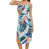 Coastal Palms Asymmetrical Draped Midi Dress -Farm Rio Swimwear Shop LB3VM44 Apparel Dress Ice Blue Front