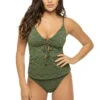 Saltwater Sands Over The Shoulder Tankini Top -Farm Rio Swimwear Shop LB4BC87 Tankini Top Olive Front
