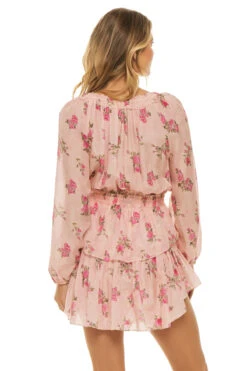 LoveShackFancy Popover V-Neck Mini Dress -Farm Rio Swimwear Shop LD256 1420 Apparel Dress Pink Ivy Back