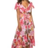 New Moon Maxi Dress -Farm Rio Swimwear Shop NEW MOON MAXI Apparel Dress Waimea Pink And Rust Front