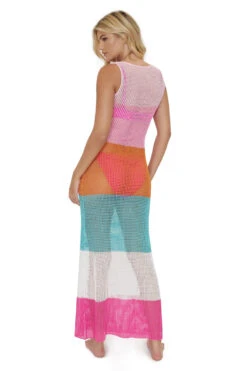 Marlo Crochet Maxi Dress -Farm Rio Swimwear Shop PIL 1262D Apparel Dress Pink Lady Back