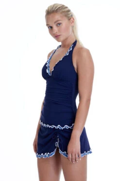 Ruffle Halter Tankini Top -Farm Rio Swimwear Shop PRO BLUE NV Tops Side 99042