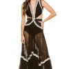 Fringe Trim Sleeveless Beach Dress -Farm Rio Swimwear Shop PTB BLACK BL Sundresses Front 104028
