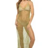 Metallic Crochet Cover Up -Farm Rio Swimwear Shop R23CD05 Apparel Dress Antique Moss Front