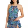 By The Sea High Neck Tankini Top -Farm Rio Swimwear Shop RBBS24271 Tankini Top Navy Multi Front