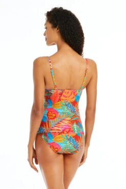 The Heat Is On Over The Shoulder Shirred Tankini Top -Farm Rio Swimwear Shop RBHT23493 Tankini Top Multi Back