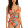 The Heat Is On Over The Shoulder Shirred Tankini Top -Farm Rio Swimwear Shop RBHT23493 Tankini Top Multi Front