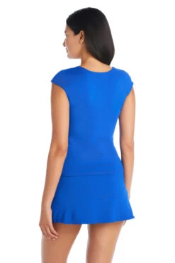 Cap Sleeve Tankini Top -Farm Rio Swimwear Shop RBLT23419 Tankini Top Cobalt Back