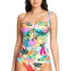 Tropical Tie Front Over The Shoulder Tankini Top -Farm Rio Swimwear Shop RBWH22401D Tankini Top Multi Front