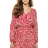 Maggie Long Sleeve Silk Dress -Farm Rio Swimwear Shop S024 MAGGIE Apparel Dress Gloriosa Print Flamingo Front