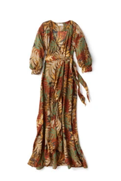 Kate Wrap Maxi Dress -Farm Rio Swimwear Shop S127 KATE N Apparel Dress Jungle Print Moss Green Laydown